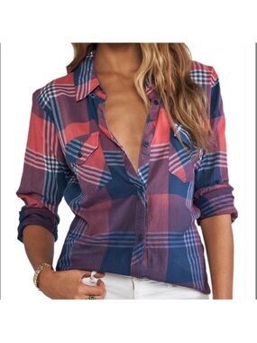 Rails Plaid Button-Down Shirt in Navy & Coral